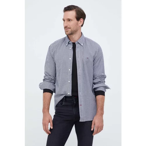 Tommy Hilfiger Pamučna košulja za muškarce, boja: crna, regular, s button-down ovratnikom