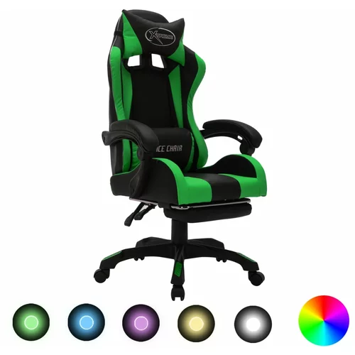  Igraća stolica s RGB LED svjetlima zeleno-crna od umjetne kože