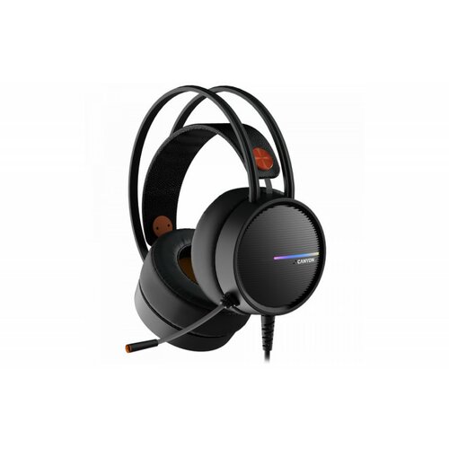Canyon interceptor GH-8A, gaming headset 3.5mm jack plus usb connector for led backlight, adjustable microphone and volume control, with 2in1 3.5mm adapter, cable 2M, black and orange, 0.36kg Cene