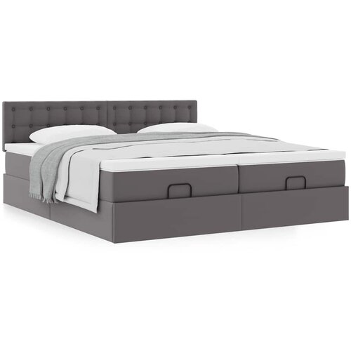 VidaXL Otomanski okvir kreveta s madracima sivi 180x200cm umjetna koža Slike