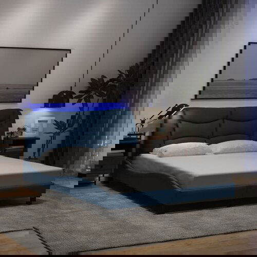 VidaXL Okvir kreveta s LED-om bez madraca Plavi 140x190 cm Tkanina Slike
