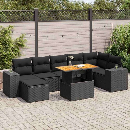 VidaXL 8-dijelni set vrtnih sofa od poliratana s jastucima crni Slike