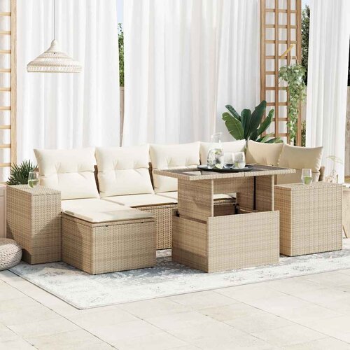 vidaXL 7-dijelni set vrtnih sofa od poliratana s jastucima bež Cijene
