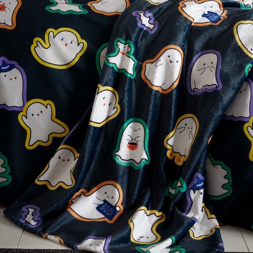 Catherine Lansfield Črna odeja z motivom za noč čarovnic iz mikropli&amp;scaron;a 130x170 cm Halloween Ghosts &amp;ndash; Slike