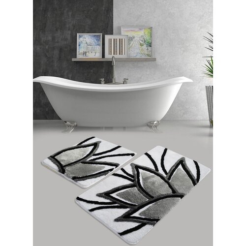 lotus - grey multicolor acrylic bathmat set (2 pieces) Slike