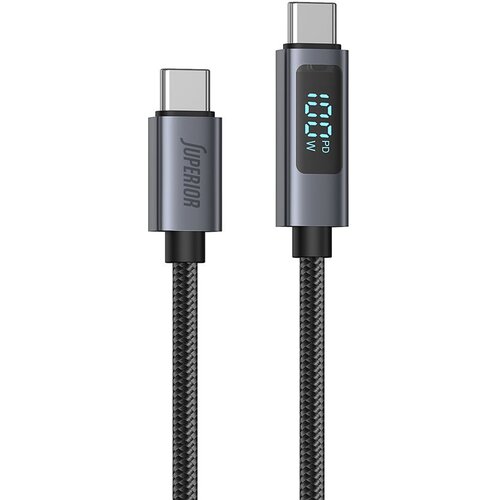 Superior usb data kabl SU-K107 pleteni type-c na type-c 5A 100W sa led ekranom/ 1m crna Slike
