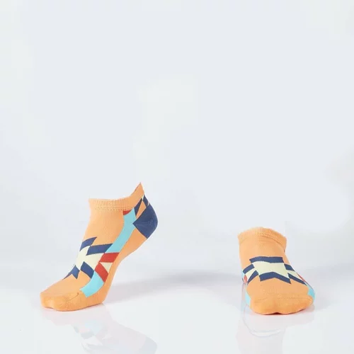 Fasardi Orange short women's socks with Aztec patterns