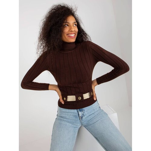 Fashion Hunters Dark brown ribbed turtleneck sweater Slike