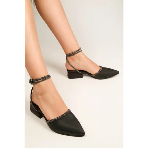 Shoeberry Women's Yune Black Satin Stone Heeled Shoes