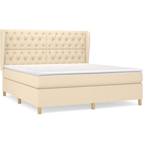  Krevet s oprugama i madracem krem 160x200 cm od tkanine Slike