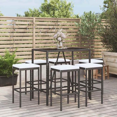 7-dijelni vrtni barski set od poliratana s jastucima crni Crna 110 cm table length Cene