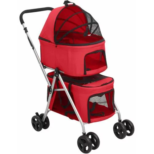  Zložljiv pasji voziček 2-nadstropni rdeč 83x48x97 cm blago