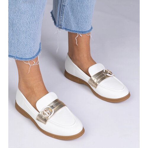 Gemre White eco-leather moccasins with rhinestones Berita Slike