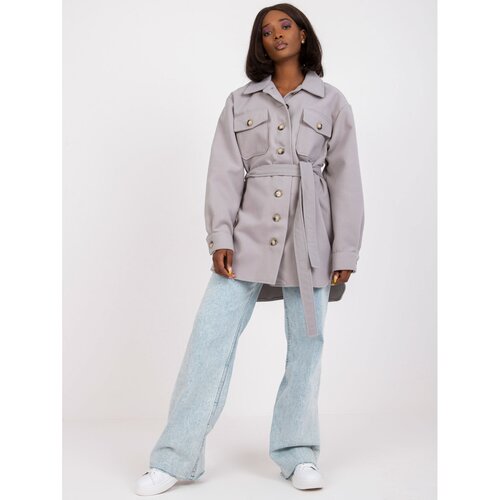 Fashion Hunters Olesia gray long top shirt with a belt Slike