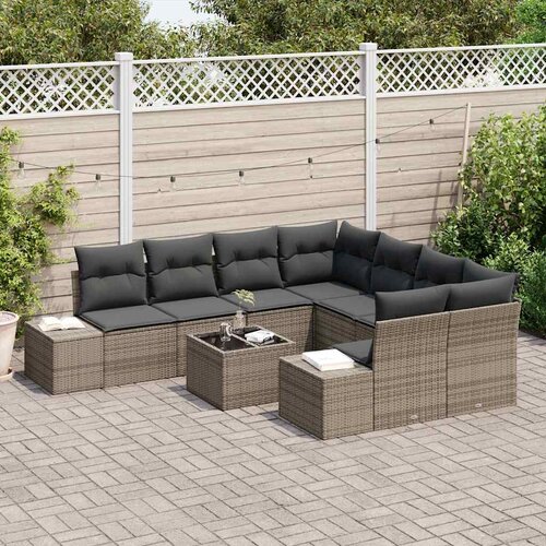  Sjedeća garnitura za vrt 9 kom. Siva poliratan 239 x 62 x 69 cm Slike