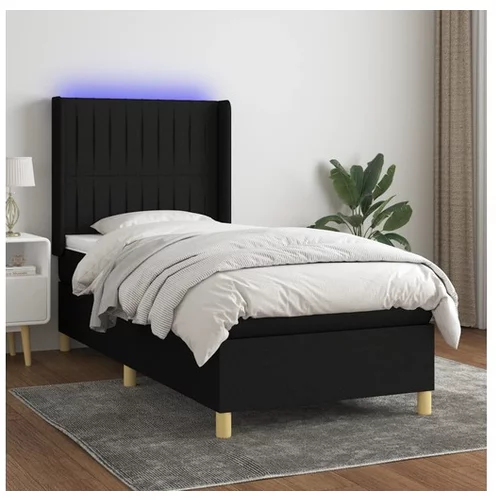  Box spring postelja z vzmetnico LED črna 100x200 cm blago