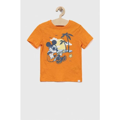 GAP Otroška bombažna kratka majica x Disney oranžna barva