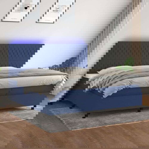  Box spring postelja z vzmetnico LED modra 200x200 cm blago, (20901342) Cene