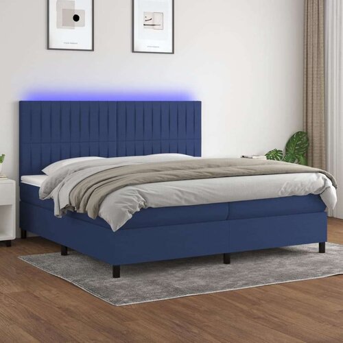  Krevet box spring s madracem LED plavi 200x200 cm od tkanine Slike