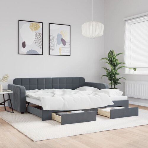 VidaXL Izvlečna dnevna postelja s predali temno siva 90x200 cm žamet Slike