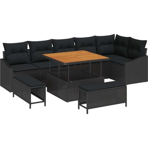  Set od 9 Dijelova Vrtne Soffe s Jastučićima Crna Poliratan Akacija  2-Sjedna Vrtna Sofa s Jastučićima Crna Poliratan  Set od 3 D Cijene