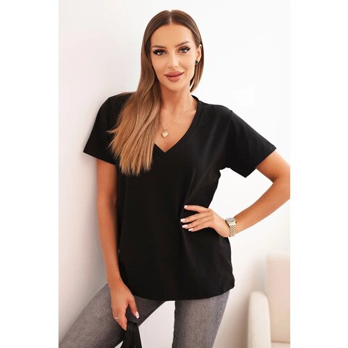 Polski Women's cotton blouse with a V-neck and short sleeves black Cijene