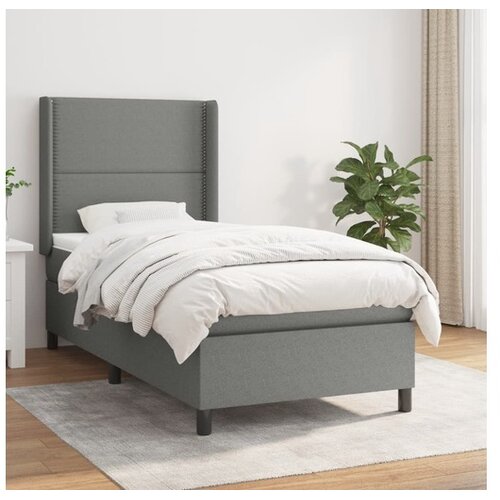  Box spring postelja z vzmetnico temno siva 100x200 cm blago Cene
