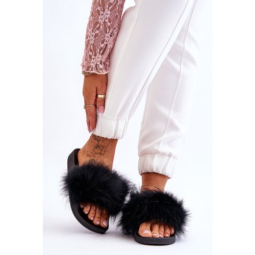 Kesi Women's rubber slippers with fur black Lucrece Slike