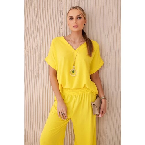 Kesi Women's set blouse with necklace + trousers - yellow Cene