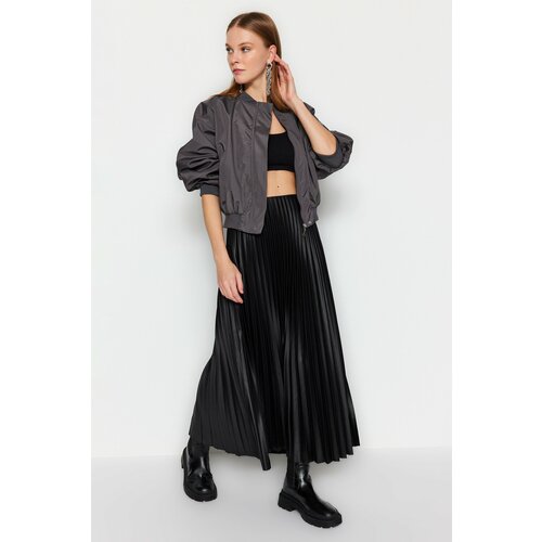 Trendyol Black Pleated Maxi Knitted Skirt Slike