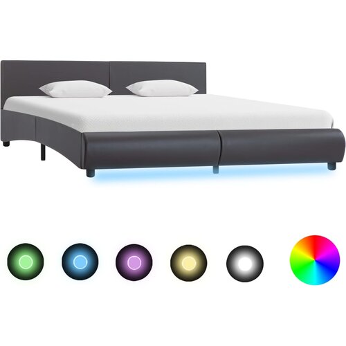  Okvir za krevet od umjetne kože s LED svjetlom sivi 180x200 cm Slike