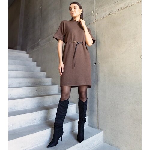  Dark brown midi dress with a delicate belt Dustina Slike