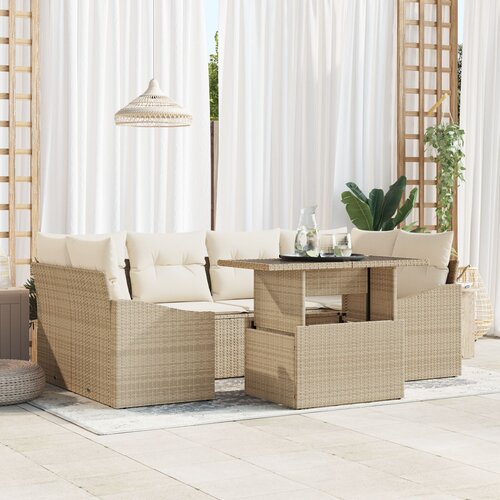 VidaXL Set od 7 komada Vrtnih Sofa s Jastučićima Bež Poli Ratan Slike