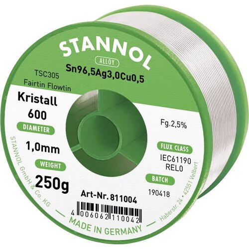 Stannol mehka spajkalna žica Kristall 600 v zlitini Flowtin TSC305 z 2\,5% pretoka 1\,0 mm v premeru na koluti 250 g Kristall 600 Fairtin spajkalna žica\, neosvinčena neosvinčeni Sn9, (20428440) Cene
