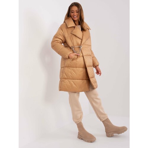 Fashion Hunters Camel winter quilted jacket with pockets Cene