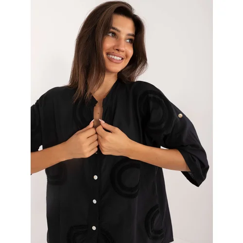 Fashion Hunters Black women's oversize shirt with a stand-up collar