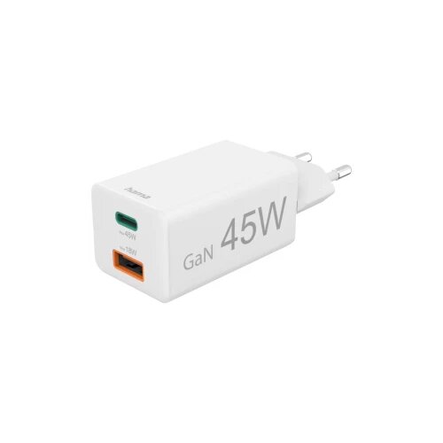 Hama 1x USB-C Power Delivery USB-A QC Mini 45W stenski polnilnik bele barve 201993, (5000277586) Cene
