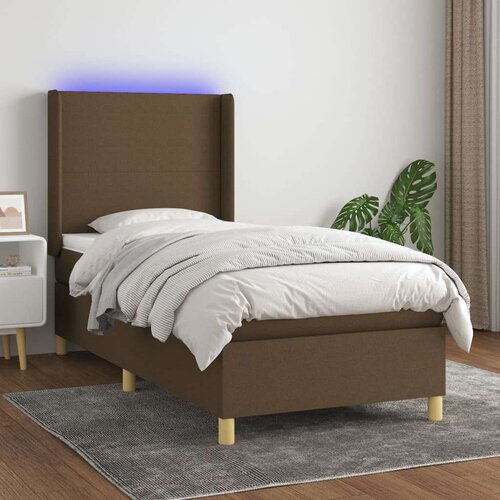  Krevet box spring s madracem LED tamnosmeđi 90x200 cm tkanina Slike