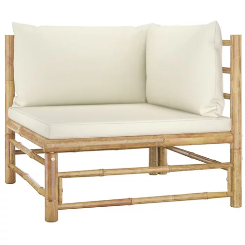  Vrtni kotni kavč s kremno belimi blazinami bambus
