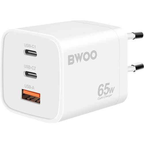BWOO Polnilec 65W GaN USB-C USB-A 3 vrata, Bela, (5000213675) Cene