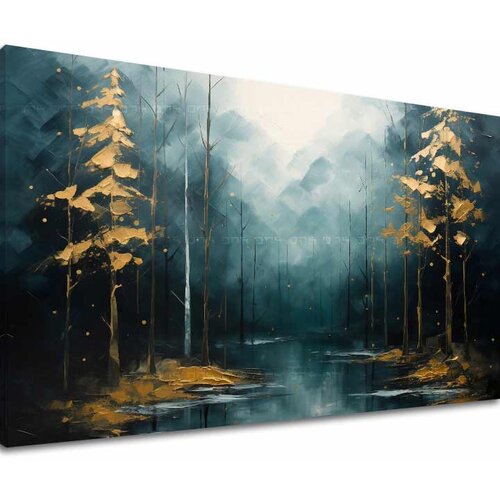  Sodobna umetni&amp;scaron;ka slika Zlati dotiki gozda - PREMIUM ART Slike