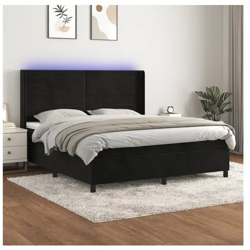 vidaXL Box spring postelja z vzmetnico LED črna 180x200 cm ž