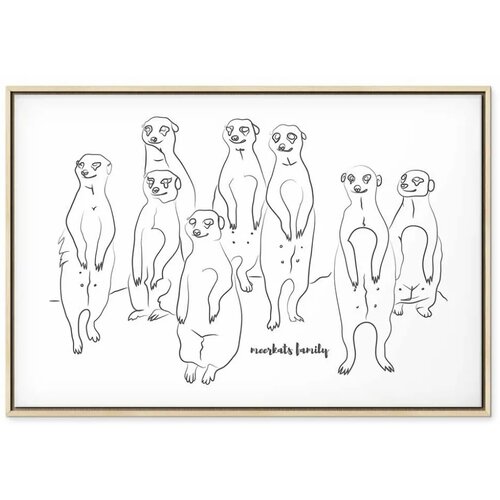  Slika - Animal Patrol (1-part) - Meerkats on Black and White Background 60x40 U prirodnom drvenom okviru Slike