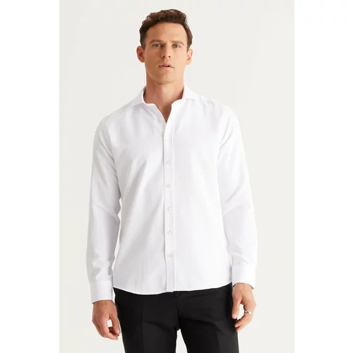 Altinyildiz classics Men's White Slim Fit Slim Fit Italian Collar Dobby Shirt.