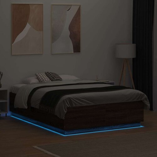  Okvir za krevet s LED svjetlima boja hrasta 120 x 190 cm drveni Slike