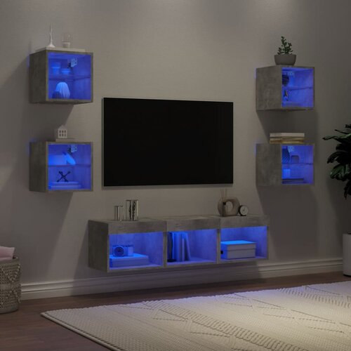 vidaXL Komplet TV omaric LED 7-delni betonsko siv inženirski les Cene