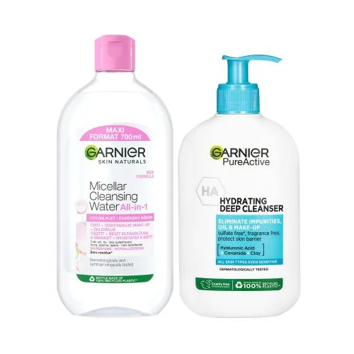 Garnier Skin Naturals Micellar Cleansing Water Set micelarna vodica 700 ml + čistilni gel 250 ml za ženske