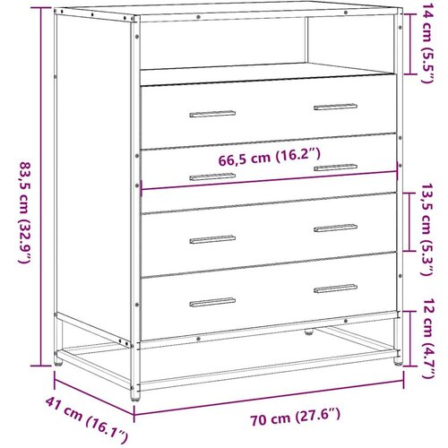 VidaXL Ormar s ladicama sonoma hrast 70x41x83,5 cm izrađeno drvo Slike