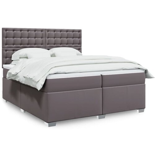 VidaXL Box spring postelja z vzmetnico siva 200x200 cm umetno usnje Slike
