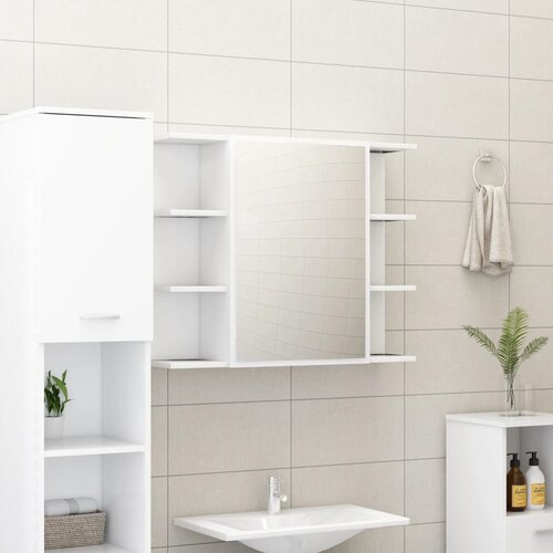 The Living Store Kopalni&amp;scaron;ka omarica z ogledalom bela 80x20,5x64cm inženirski les - Omarica Z Ogledalom, (21436786) Slike